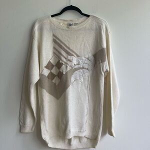 Vintage Kabri Cotton Palm Tree Knit Sweater - Medium